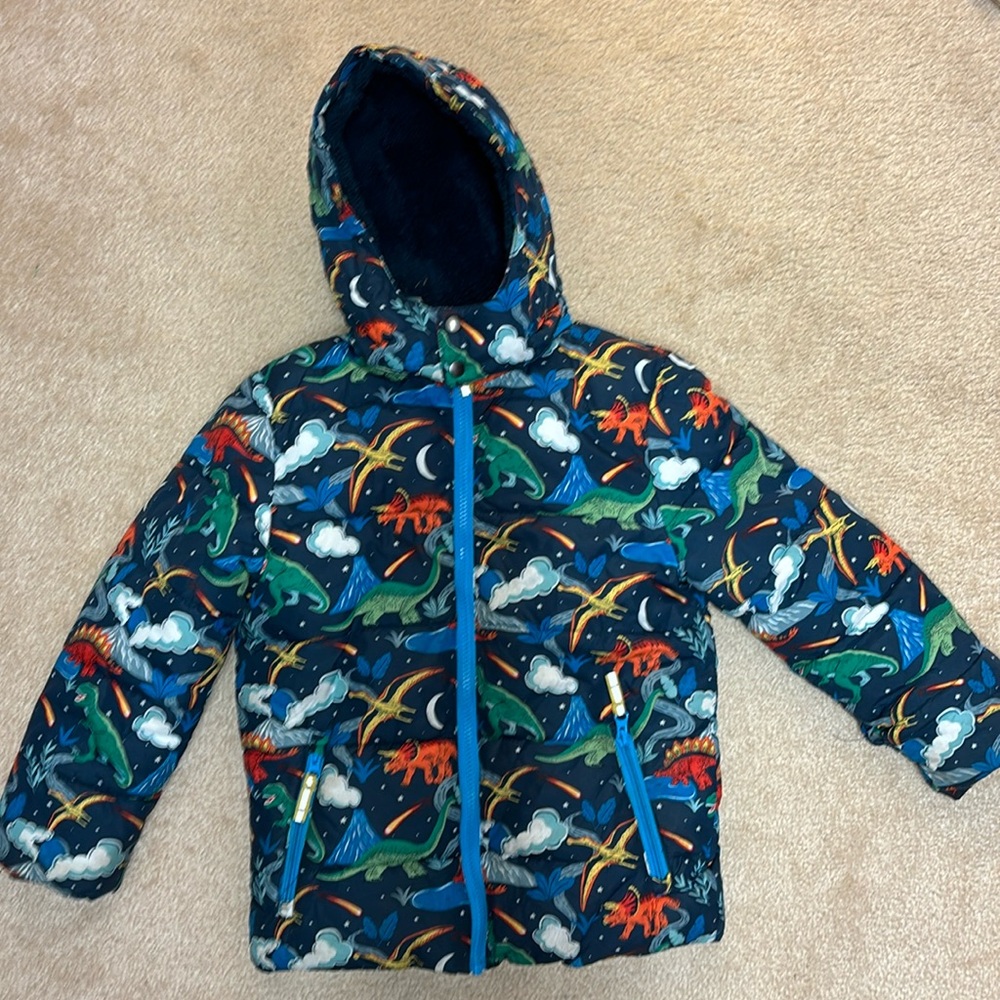 Mini Boden Colorful Dinosaur Puffer Jacket